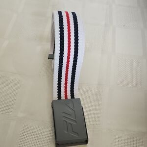 Fila White Belt with Navy and Red Stripes